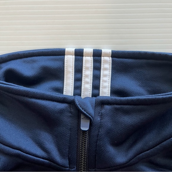 ADIDAS 1/4 Zip Warm Up Jacket Blue 3 White Stripe Size Large - Picture 3 of 12
